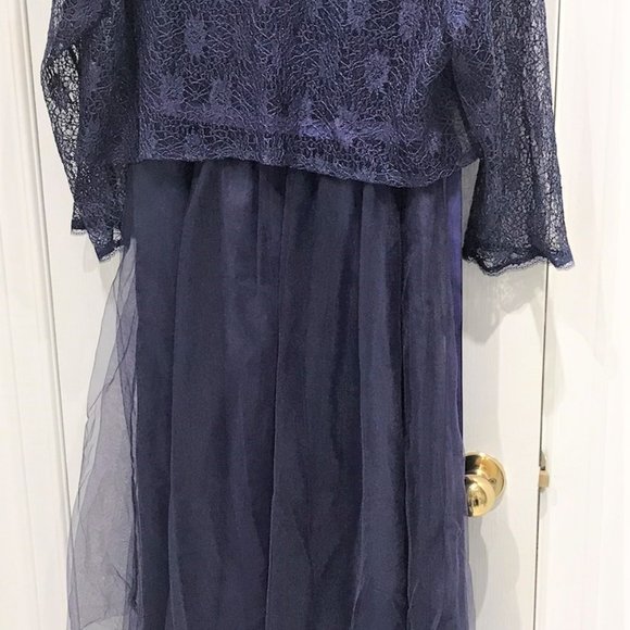 Brand New Women Long Evening Dress Chiffon Lace 2pc Size L - Picture 7 of 8